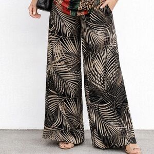 Haver Blair Tropical Wide Leg Linen Pants Black White Size M